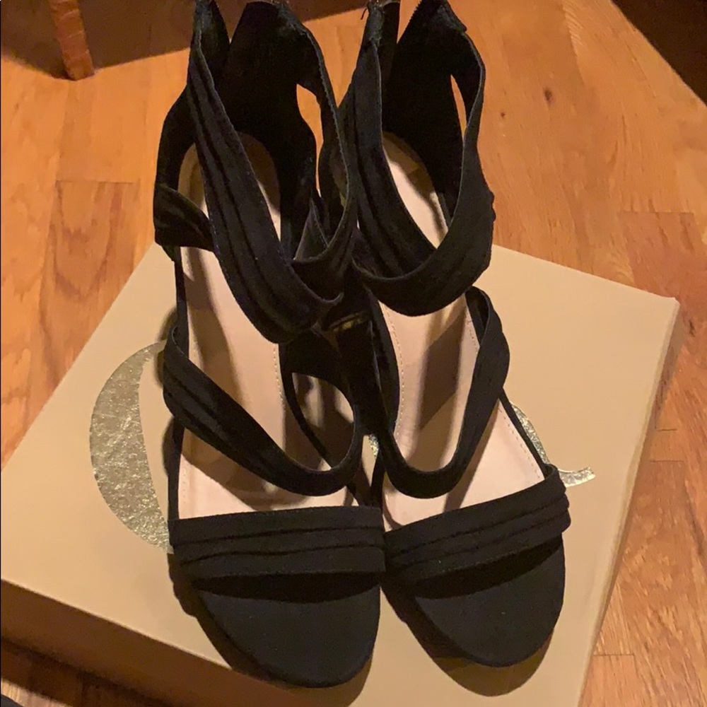 Faux suede strap heel